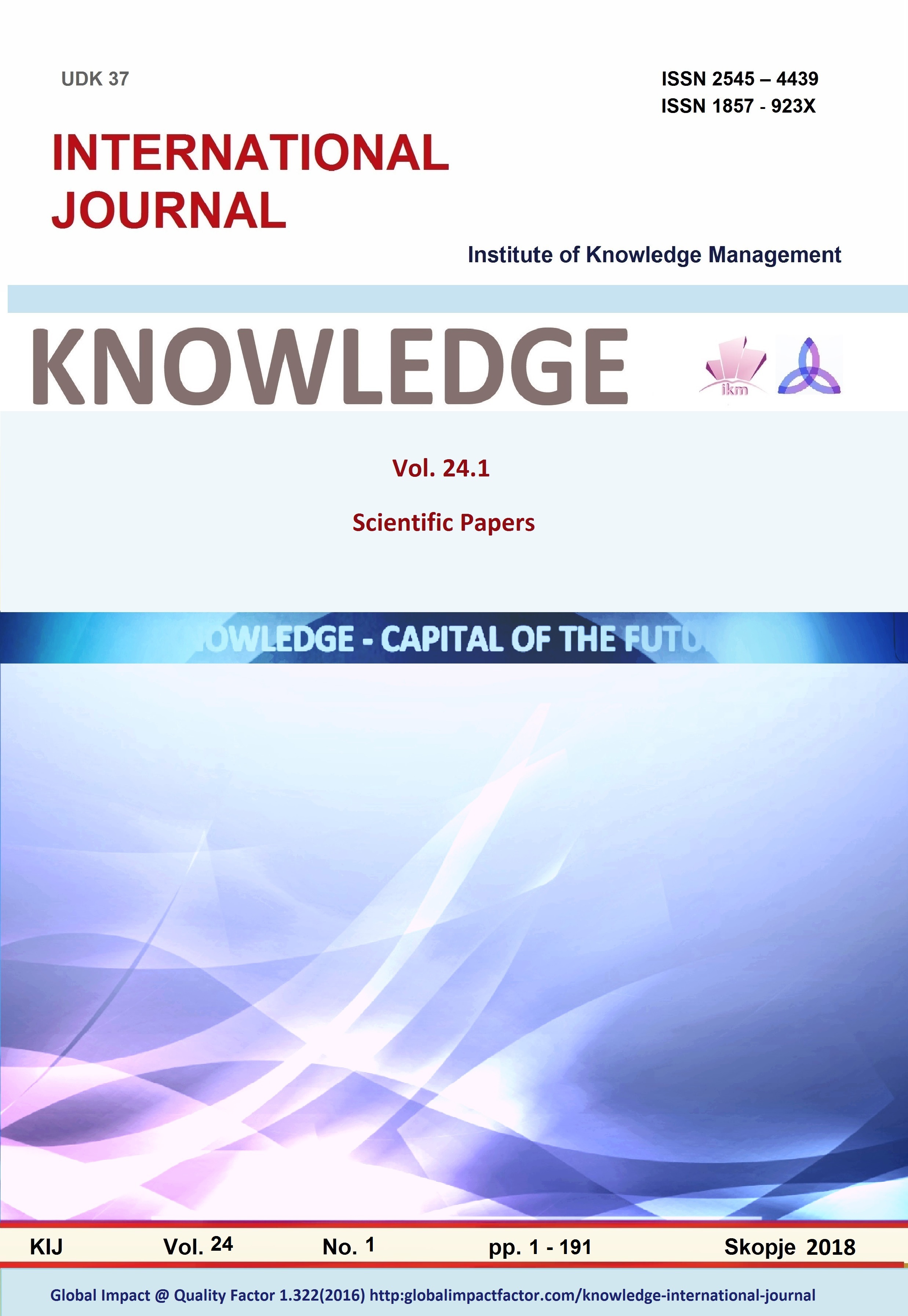 					View Vol. 24 No. 1 (2018): KNOWLEDGE - CAPITAL OF THE FUTURE
				